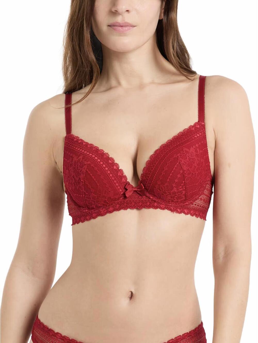 Etam Panama Bra No. 2 - The Plunge Push-Up Bra NWT Cardinal Red Size 38C